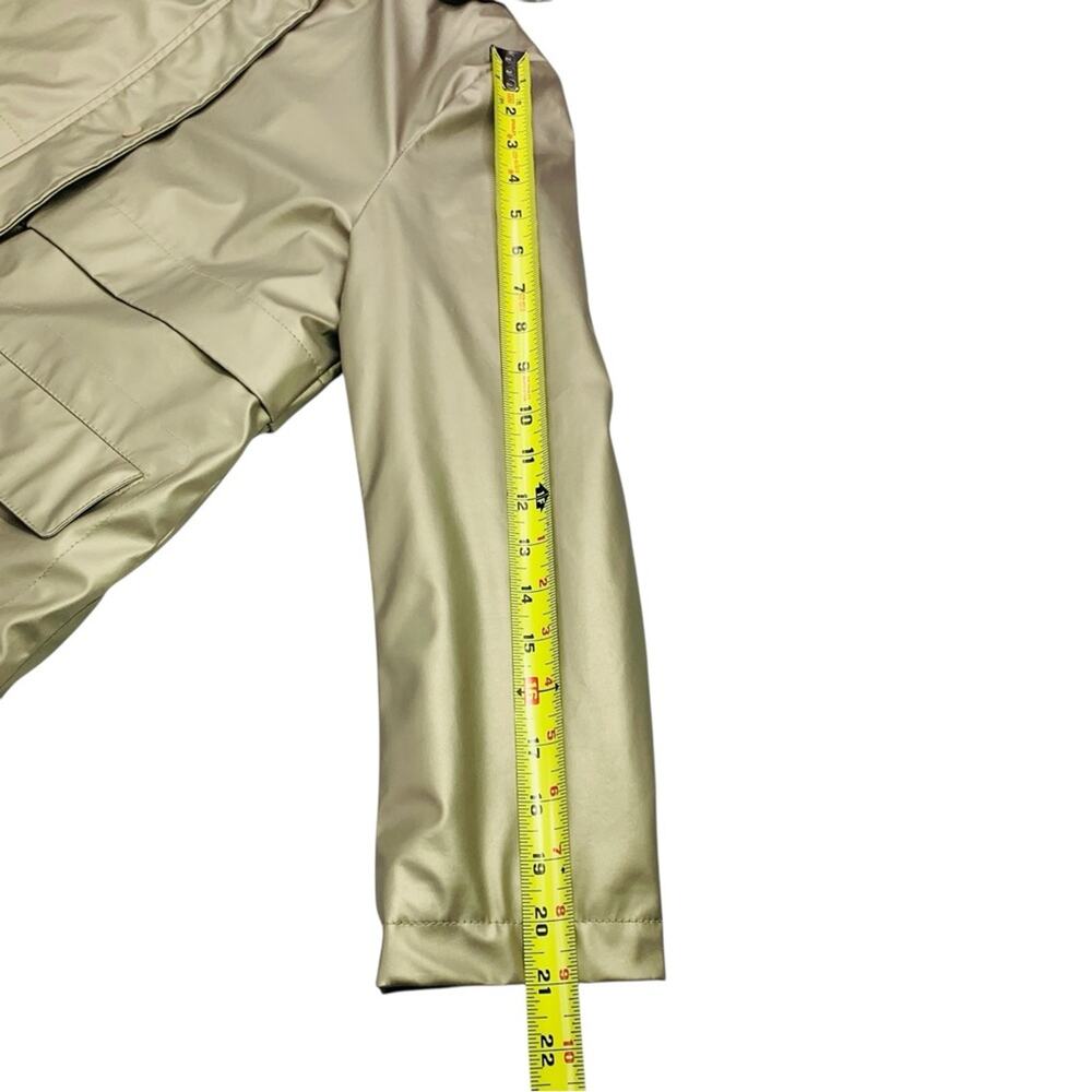 Zara Kids Matte Gold Rubberized Hooded Raincoat Parka Jacket 11 12 Sherpa Fleece - Picture 6 of 9
